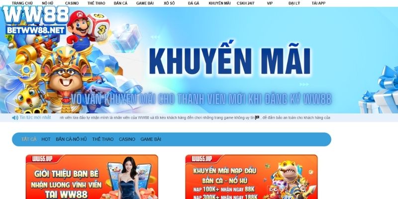 Vô Vàn khuyến mãi cho thành viên mới khi đăng ký ww88