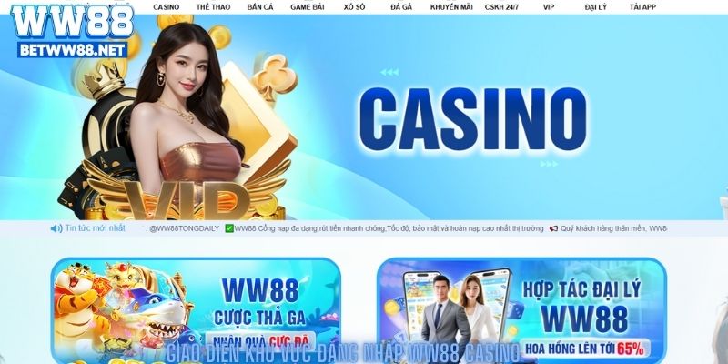 Giao diện khu vực đăng nhập ww88 casino